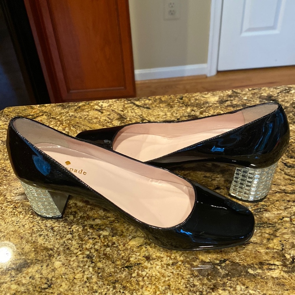 Kate spade New York patent crystal block heels